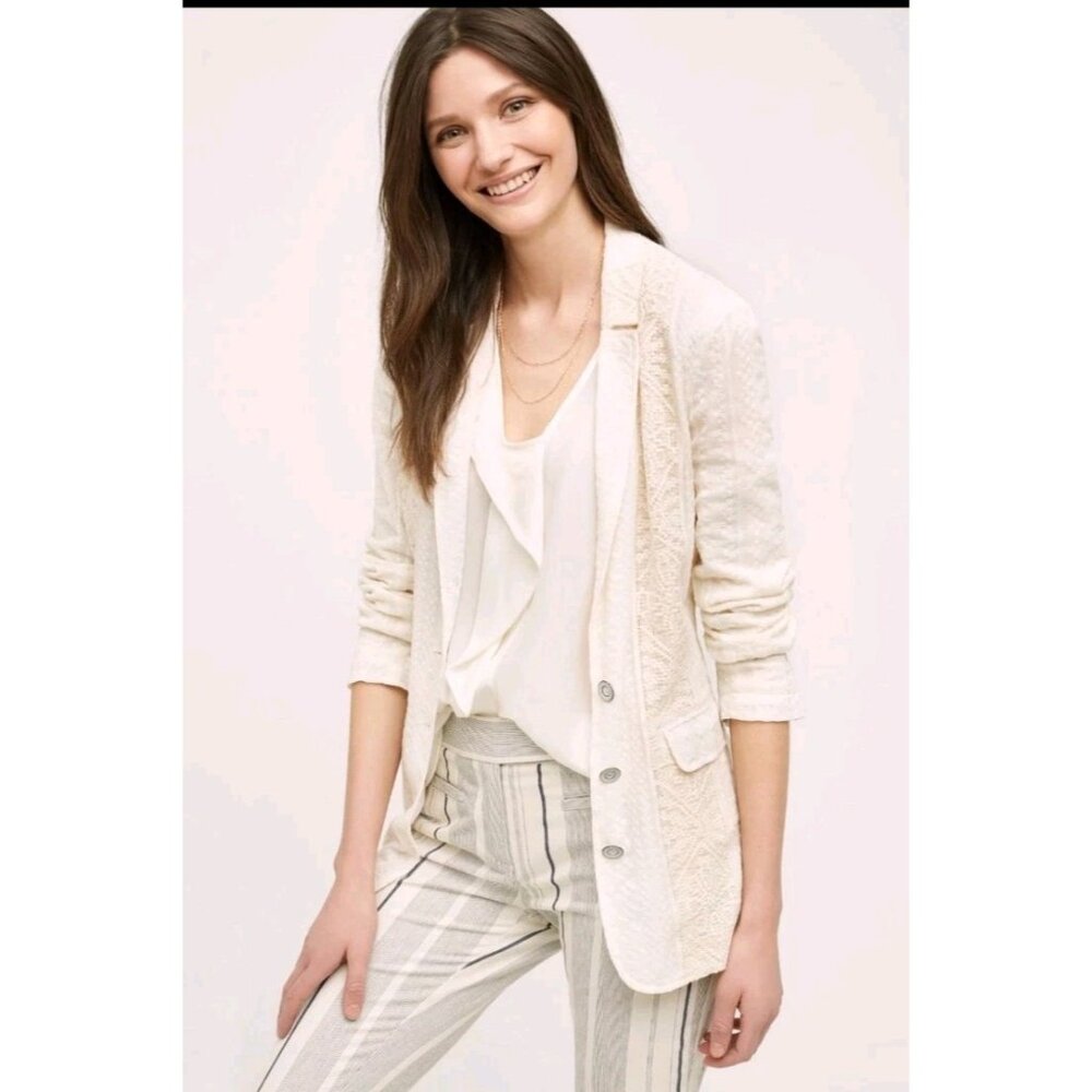 NWT Anthropologie Lupe Lace Blazer by Cartonnier Small Ivory